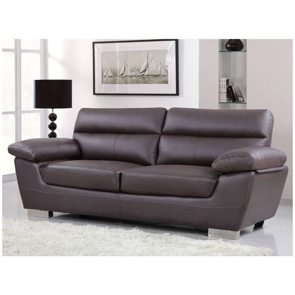 Fast soffa i återvunnet läder och PVC "Dallas" - 210 x 88 x 90 cm - 3 platser - Choklad