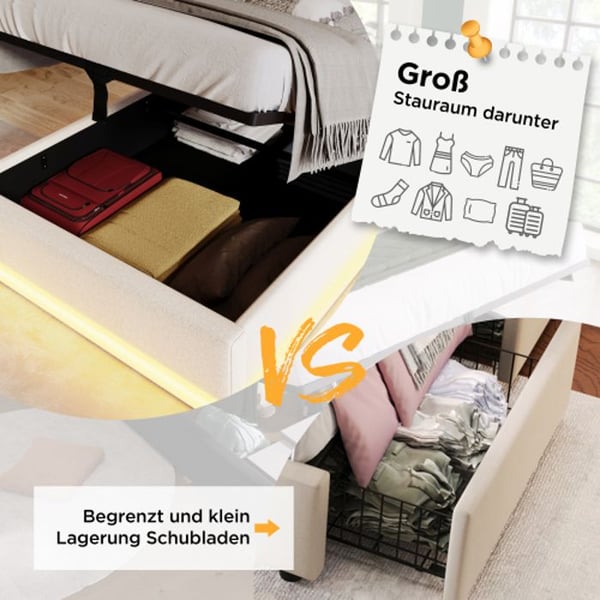 Lit simple - MUVOE - 90x200cm - Polstret hovedgærde - USB Type-C - LED-belysning 16 farver