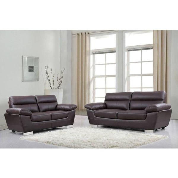 Fast soffa i återvunnet läder och PVC "Dallas" - 210 x 88 x 90 cm - 3 platser - Choklad