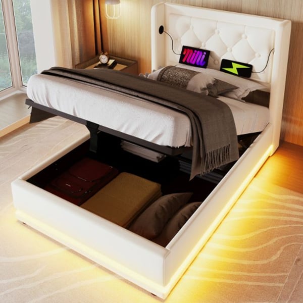 Lit simple - MUVOE - 90x200cm - Polstret hovedgærde - USB Type-C - LED-belysning 16 farver