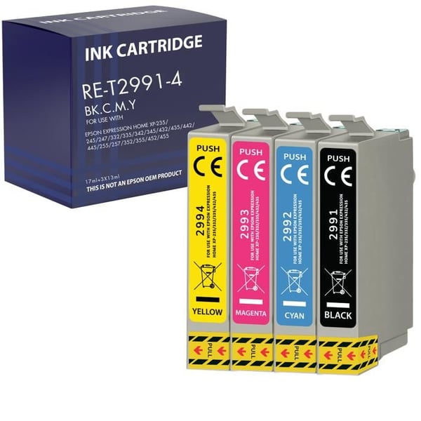 Bläckpatron - Epson - 29XL - Pack om 4 - Svart, Cyan, Magenta, Gul - Kompatibel med Expression Home
