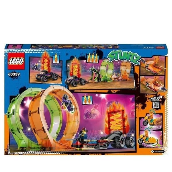 LEGO 60339 City Stuntz Stunt Arena med dubbla loopar, Monster Truck Toy, med motorcykel, Stuntfigur, barn från 7 år och uppåt