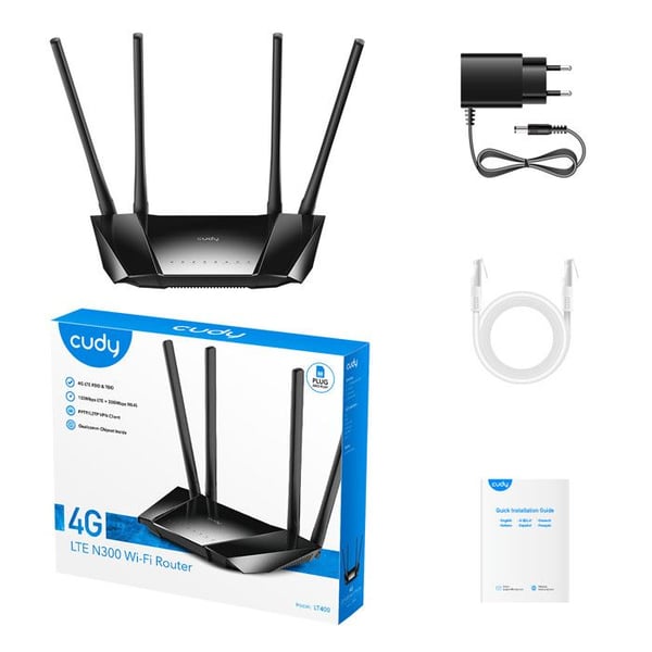 4G LTE Router - CUDY - LT400 - 300 Mbps - 4 Externa Antennor - Inbyggd VPN-klient