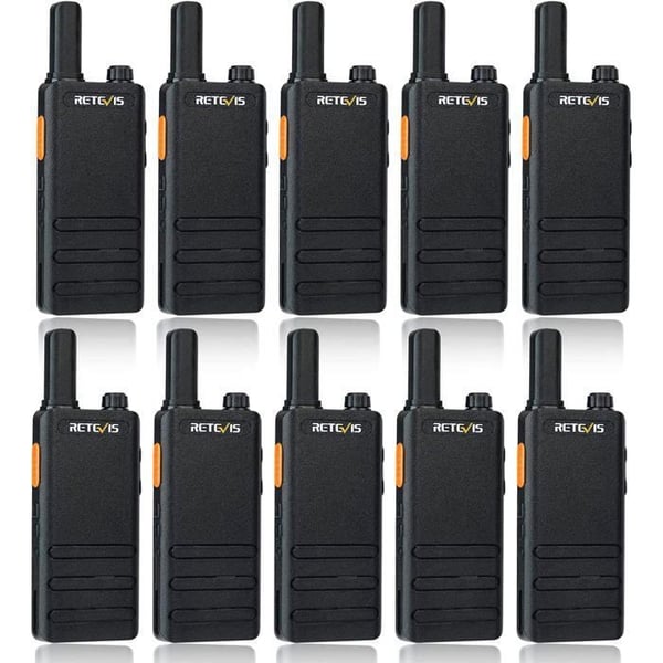 Retevis RT622P Professional Walkie Talkie, PMR446 1620mAh uppladdningsbara Walkie Talkies, USB-C, VOX, nödlarm (10 st, svart)
