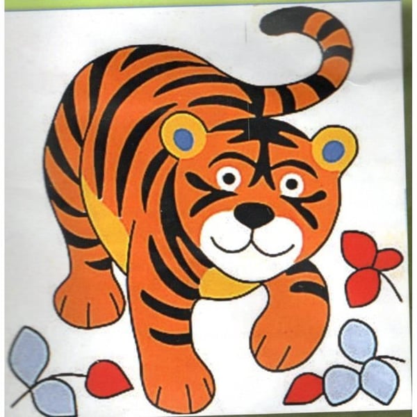 Kit Canevas Barn - Pénélope - Tiger - 14 x 14 cm - Vit tryck - Fullständiga förnödenheter