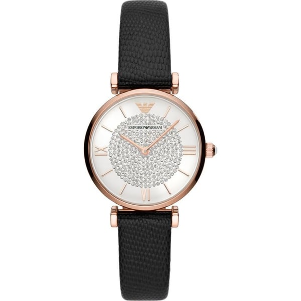 Damklocka - Emporio Armani - AR11387 - Kvarts - Svart läder - Vattentät 3 bar