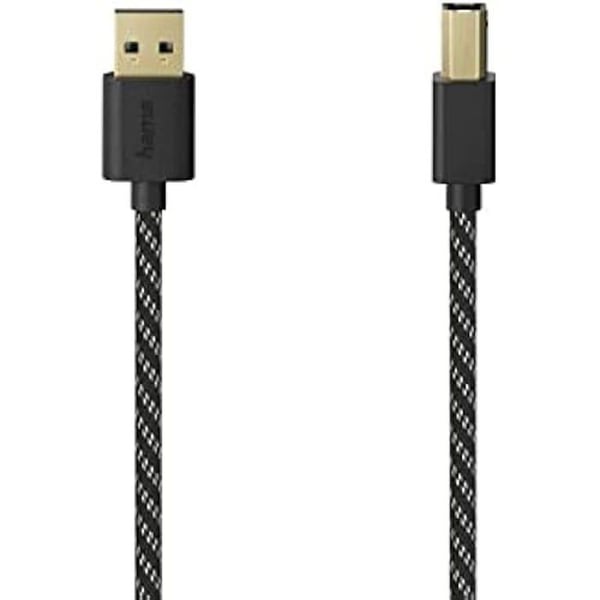 USB-kabel - HAMA - A-hane till B-hane - 1,50 m - 480 Mbit/s - Textile flätad