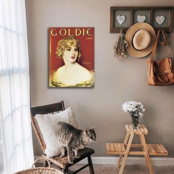 Legendarte - Goldie Song Vintage Music Cover - Målning, Canvastryck cm. 50x70