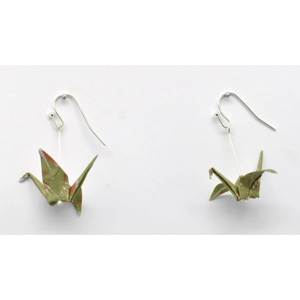 Cocotten - Örhängen i origami-papper, Kaki-trana