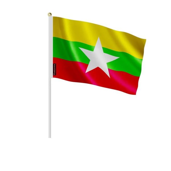 Mini Flagga för Myanmar – 20 x 30 cm – Att Hålla i Handen – Polyester – 1 styck – Pixelforma