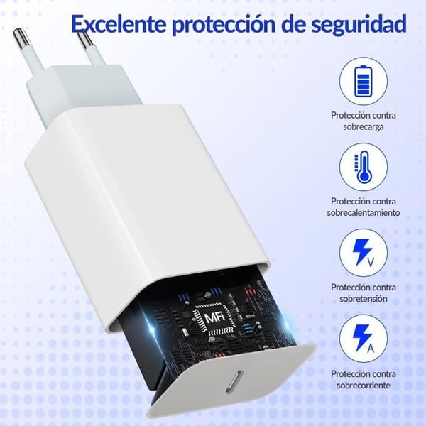 USB C-lader - SQUARE DIFFUSION - 30W - Hurtig opladning - 2M kabel - Kompatibel med iPhone/Samsung