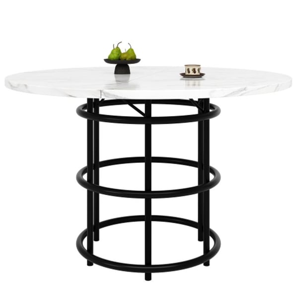 Rundt bord - MUVOE - 100x100 cm - Marmor MDF - Sorte metalben - 4 pladser