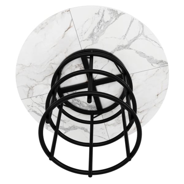 Rundt bord - MUVOE - 100x100 cm - Marmor MDF - Sorte metalben - 4 pladser