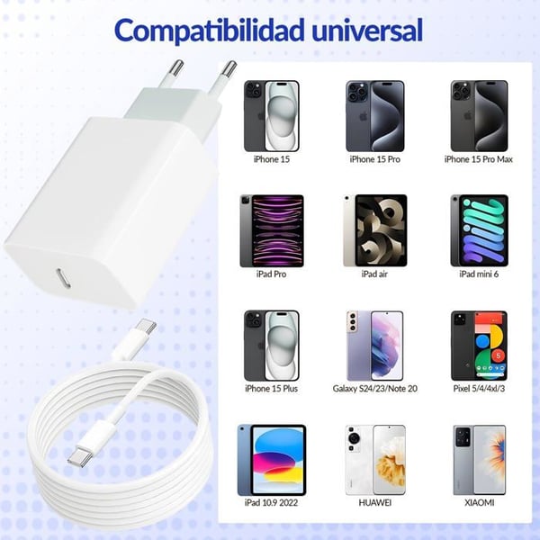 USB C-lader - SQUARE DIFFUSION - 30W - Hurtig opladning - 2M kabel - Kompatibel med iPhone/Samsung
