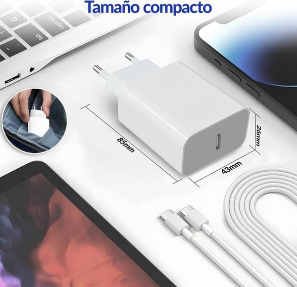 USB C-lader - SQUARE DIFFUSION - 30W - Hurtig opladning - 2M kabel - Kompatibel med iPhone/Samsung