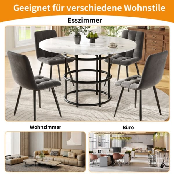 Rundt bord - MUVOE - 100x100 cm - Marmor MDF - Sorte metalben - 4 pladser