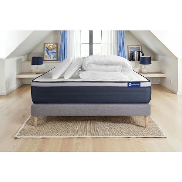 Komplett sängpaket 140x200 cm - Madrass + Sängbotten Grå (i kit) + 2 kuddar + Täcke - Actilatex Ma