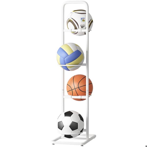 Vit metallbolldistributör för fotboll, basket och volleyboll, att installera i rummet eller garaget.
