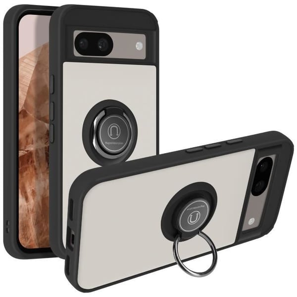 Smartphonefodral - AVIZAR - Google Pixel 8A - Metallring - Videostöd - Svart