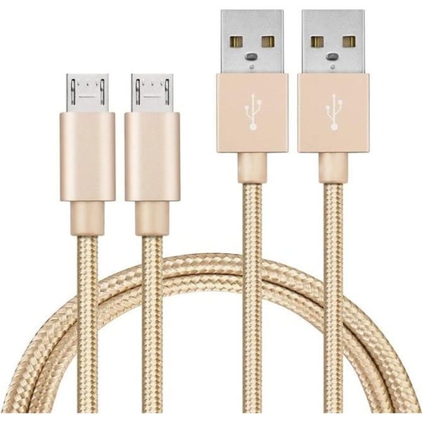 Lot 2 Kablar för Samsung Galaxy A10, A6-A7-J6 2018, A3-A5-J7-J5-J3 2016-2017, S7 - Micro USB Kabel Nylon Flätad Guld [Phonillico®]