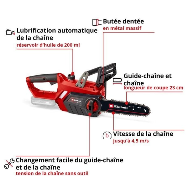 Einhell Trägersåg utan sladd GE-LC 18/25 Li Solo - PXC (18V, snitt 23 cm) Levereras utan batteri eller laddare