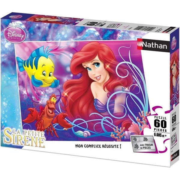 Disney Prinsessat Palapeli - Kaunis pieni merenneito Ariel - Nathan - 60 palasta + lajittelu - Alk. 6-vuotiaille