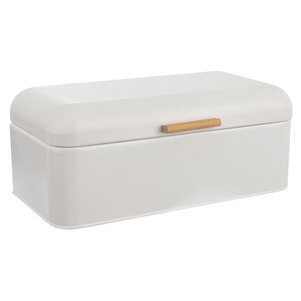 Brödkorg i metall - ORION - 42x24x16,5 cm - Vit - Elegant design - Lätt att öppna - Handtag i bambu