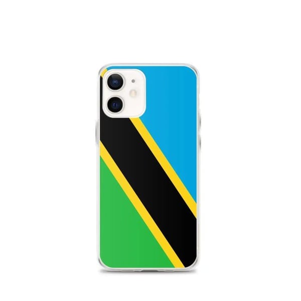 Mobilskal – Tanzanias flagga – Kompatibel med iPhone 12 mini – Mjuk skal – Slitstark och stötresistent – Silikon – Pixelforma
