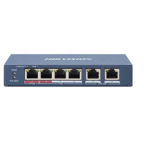 Switch PoE - HIKVISION - DS-3E0106HP-E - 4 portar 100M - 2 uplinks - Budget