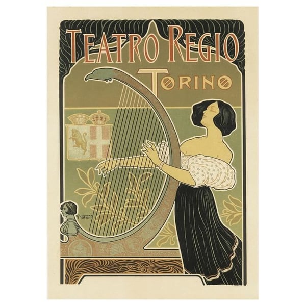 Legendarte - Vintage konstnärlig affisch Teatro Regio Torino - Målning, tryck på duk cm. 50x70