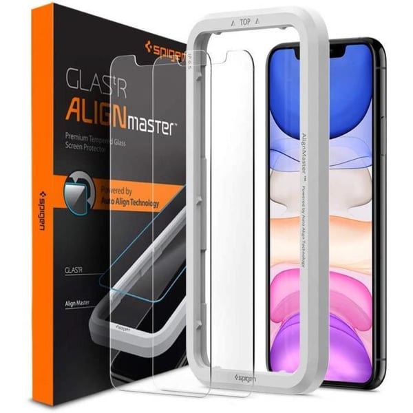Hærdet Glas - Spigen - iPhone 11/XR - 2 Stykker - Auto-Align Teknologi - Hårdhed 9H