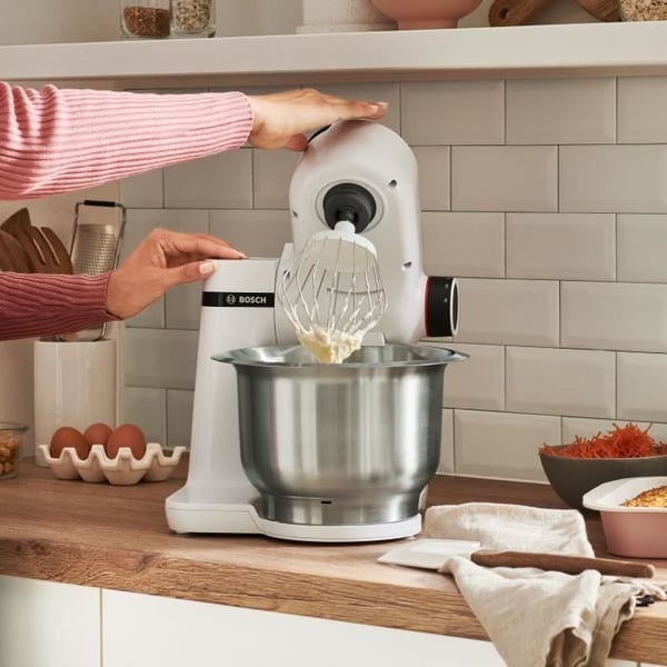 Køkkenmaskine Serie 2 BOSCH - Foodprocessor - 700W - 4 hastigheder + turbo - 3,8 L røreskål i rustfrit stål - 1,25 L blender - Hvid