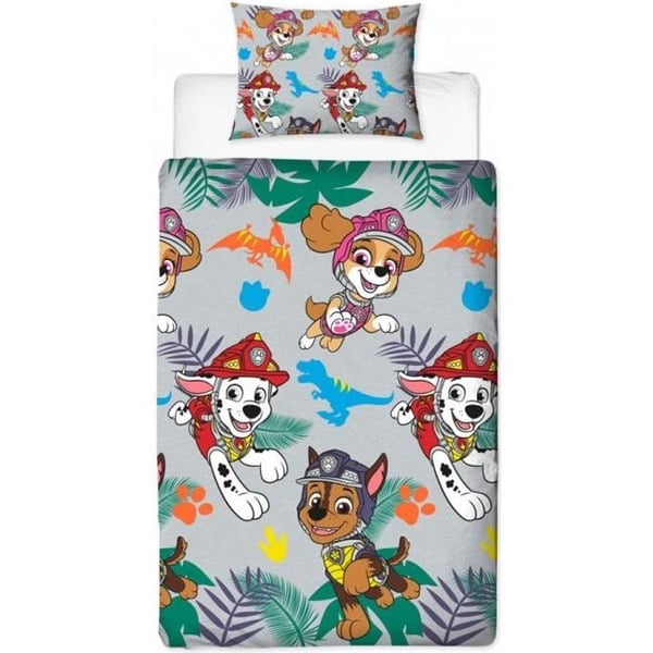 Duvetöverdrag - PAW PATROL - Dinosauriemönster - Vändbar 2 i 1 - 135x200 cm - Örngott inkluderat