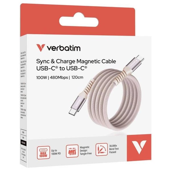 USB-C-kabel - VERBATIM - Synkronisering & Laddning - 100W - 120 cm - Rosa