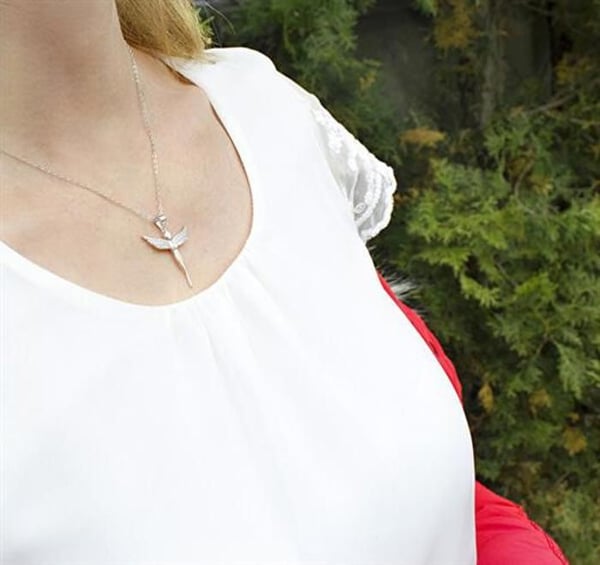 Silver necklace - BENETO - TAGS835/47L - Angel pendant - Cubic zirconia - 47 cm