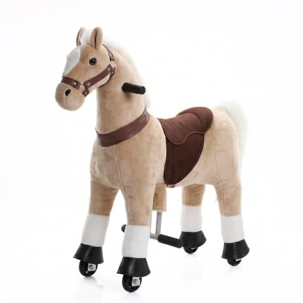 VROOOMY Häst med Hjul - Beige - 3 till 6 år - Mekanisk Galopp Rörelse - Utvecklingsleksak - Max 45kg
