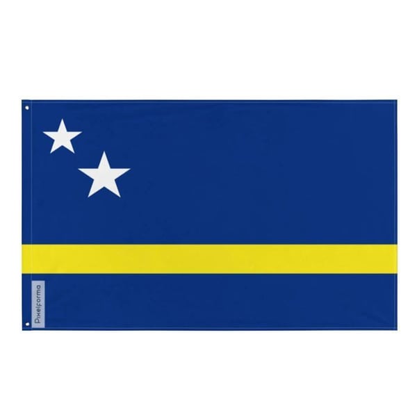 Curaçaos flagga – 128 x 192 cm – Hållbar polyester – 2 metallöglor – Inomhus / Utomhus – Pixelforma