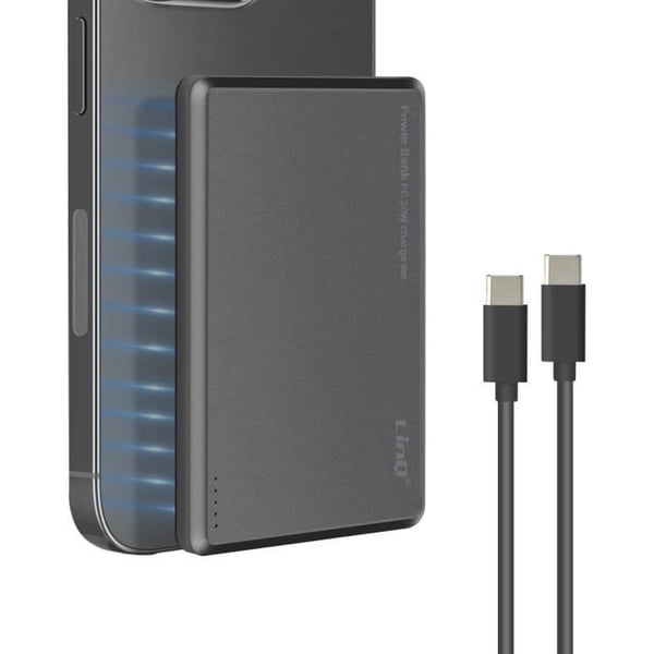 Externt Batteri - LINQ - iPhone MagSafe 8000mAh - USB-C 20W - USB-C Kabel Ingår - Grå