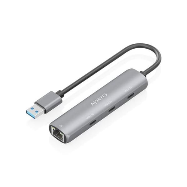USB-hub 4 i 1 - AISENS - 3xUSB Type-C - 1xRJ45 - Grå - 15 cm - USB3.0 till Gigabit Ethernet