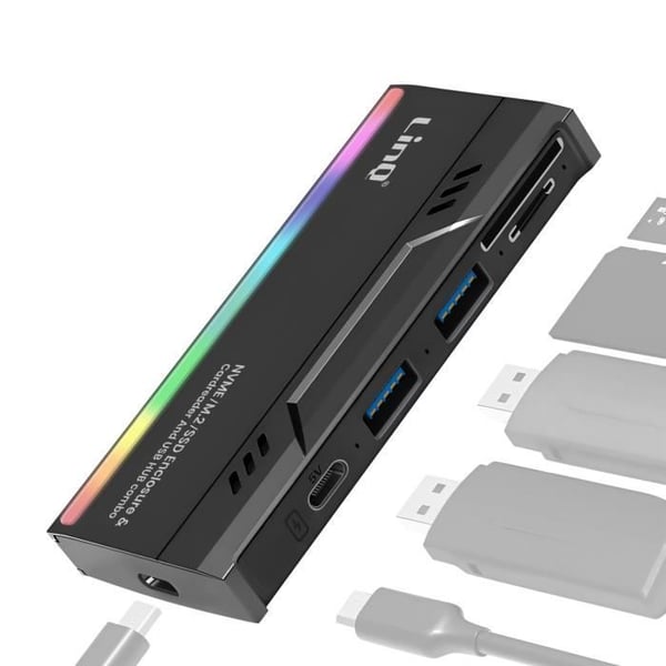 USB-hubb - LinQ - SSD-hårddiskläsare - 2 USB-portar - TF-kortläsare - Svart