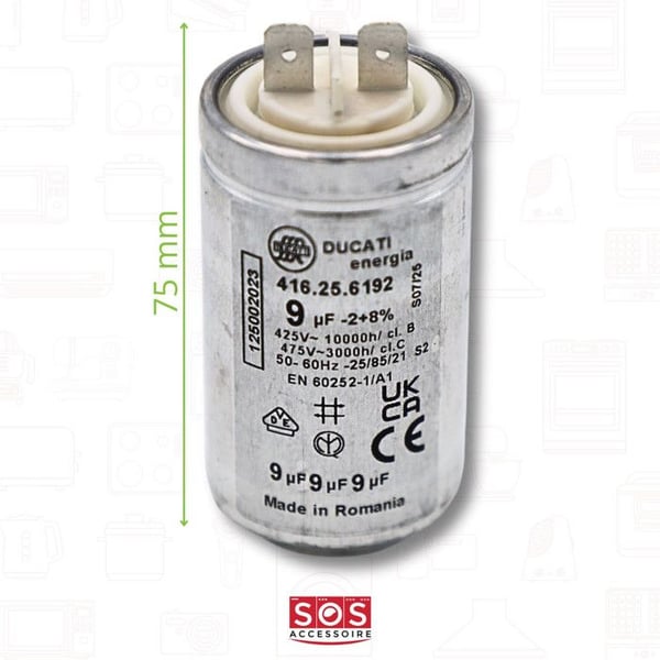 Kondensator för torktumlare - Electrolux - 9MF Ducati - 9,0UF - Originaldelar