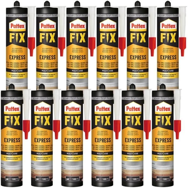 Monteringslim - Pattex - Fix Express x12 - Stark vidhäftning - Multi-material - Vattentät