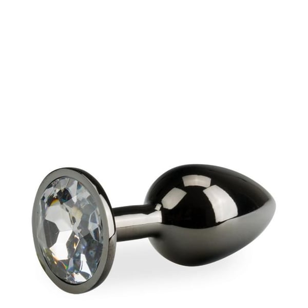 Plugg av metall anal rosaknopp i gunmetal storlek S 50g - Diamant