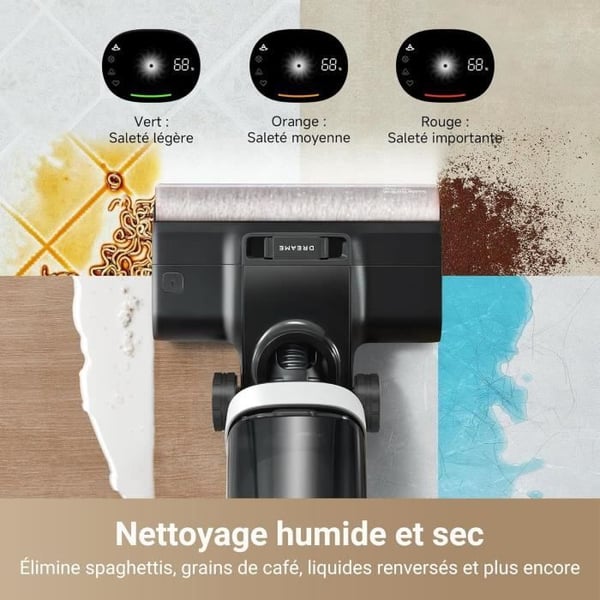 DREAME H14 Pro Dammsugare Vattentvättare Torr och Fuktig - Platt Design i 180° - Rengöring av Borste vid 60 °C - Torkning på 5min - 18 kPa