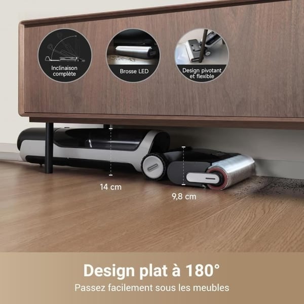DREAME H14 Pro Dammsugare Vattentvättare Torr och Fuktig - Platt Design i 180° - Rengöring av Borste vid 60 °C - Torkning på 5min - 18 kPa