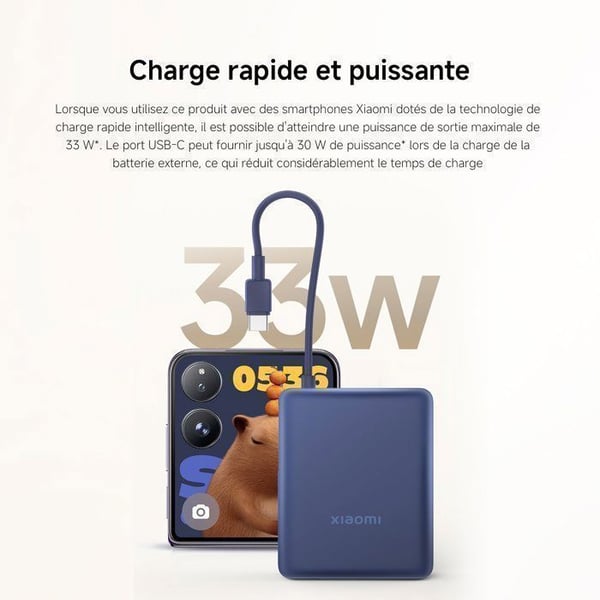 XIAOMI 33W Power Bank 10000mAh (Inbyggd kabel) Sand - Extern batteri - Stort kapacitet - Snabbladdning - Litiumjonbatteri