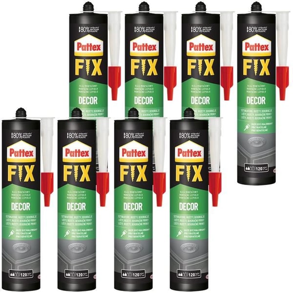Paket med 8 Monteringslim - Pattex - Fix Decor 380g - Inomhus Vattenbeständig Elastisk