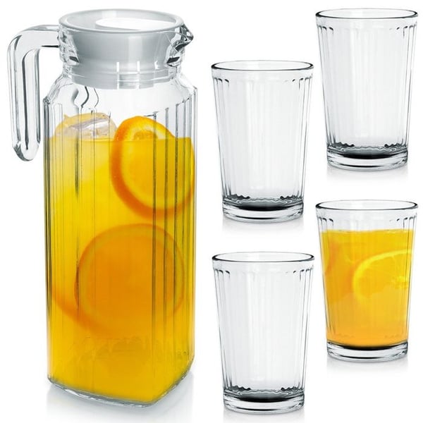 Glasservis - EXCELLENT HOUSEWARE - Kanna 1,1L - 4 Glas 190ml - Vit lock - Transparent