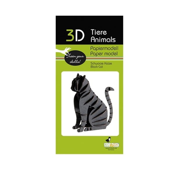 3D-pappermodell - FRIDOLIN - Svart katt - 7 x 8 x 4 cm - Kartong - Laserskurna delar