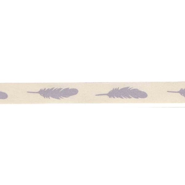 MégaCréa DIY - Tryckt bomullsband Fjäder grå 1,5 cm 2 m